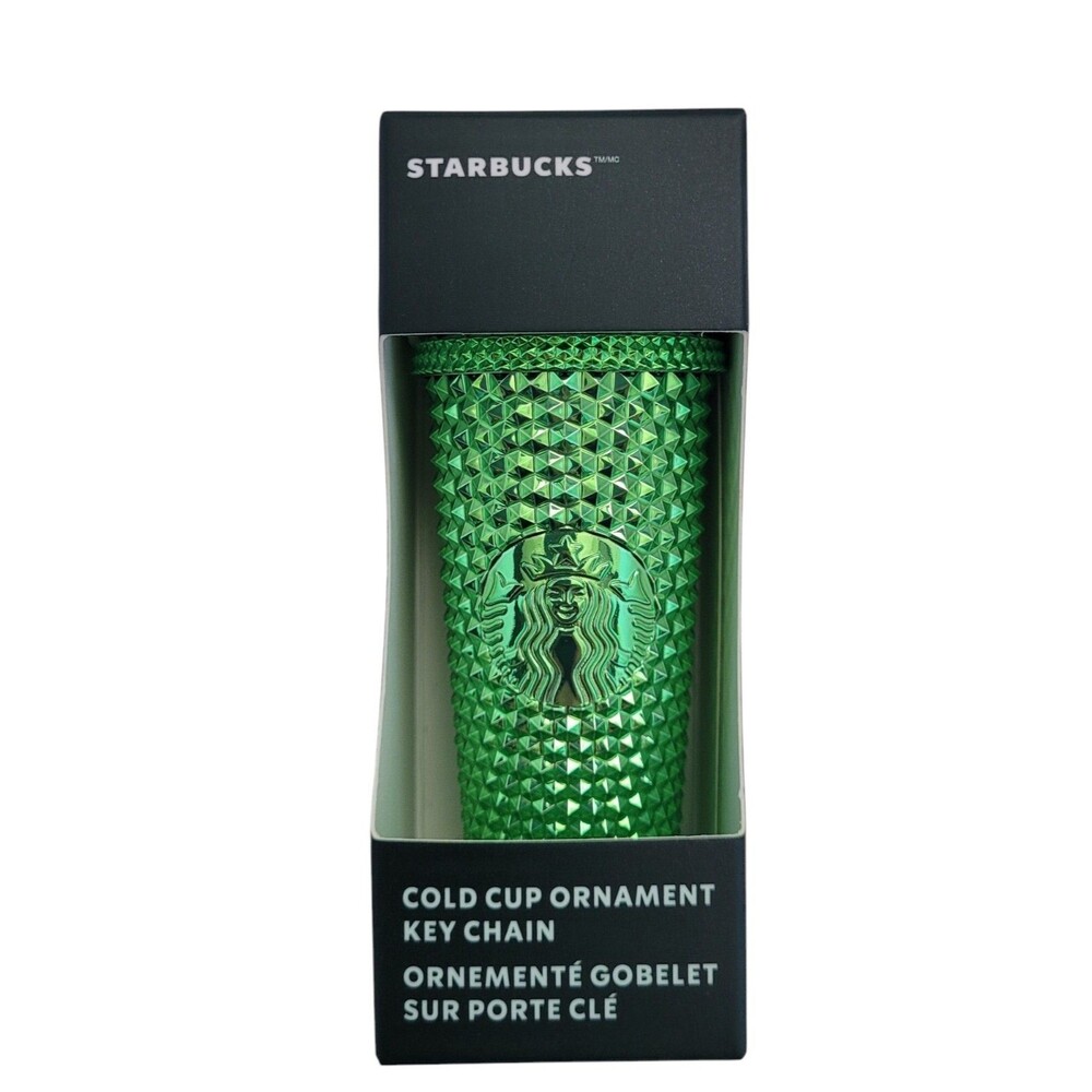 Starbucks Metallic Green Studded Tumbler Ornament Key Chain NEW